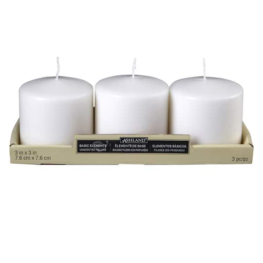 12 Packs: 3 ct. (36 total) Basic Elements™ White Pillar Candles by Ashland®